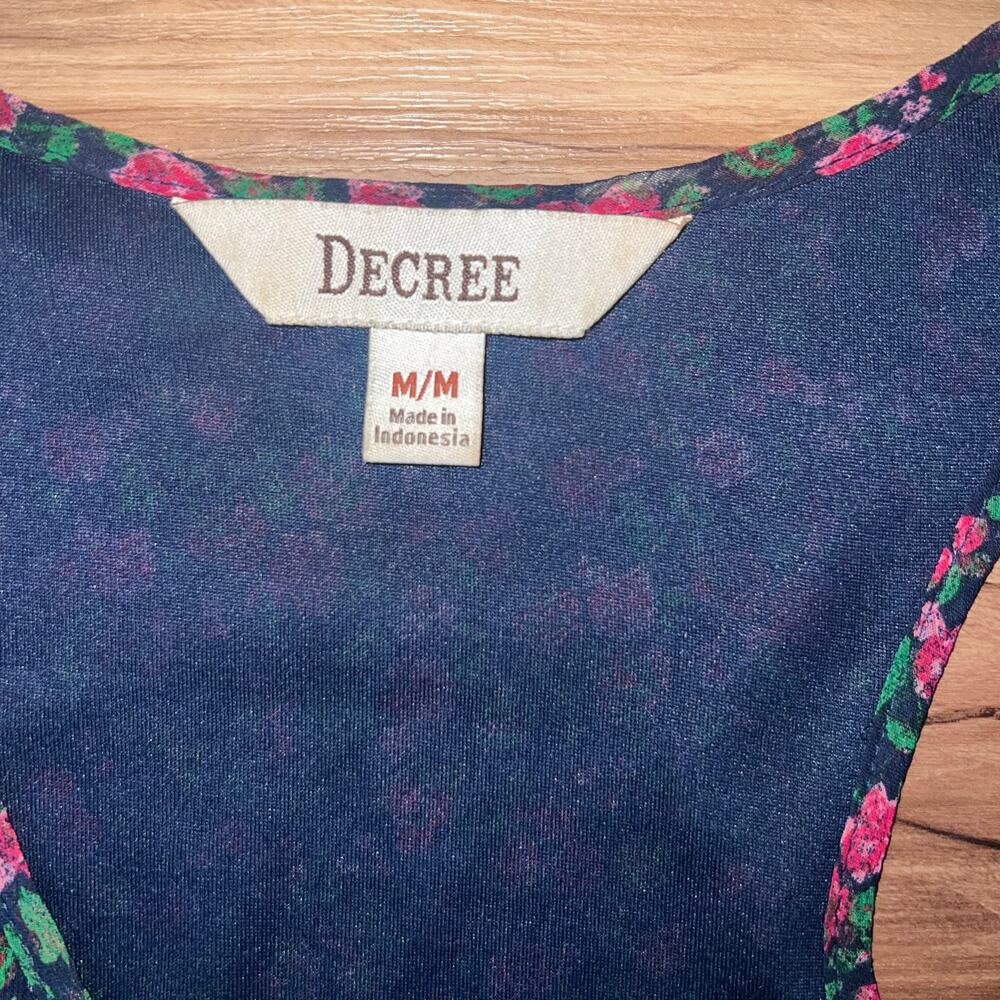 Decree Sleeveless Scoopneck  Lightweight Blue Pink Floral Ruffled Lace Tank Med - Picture 3 of 7